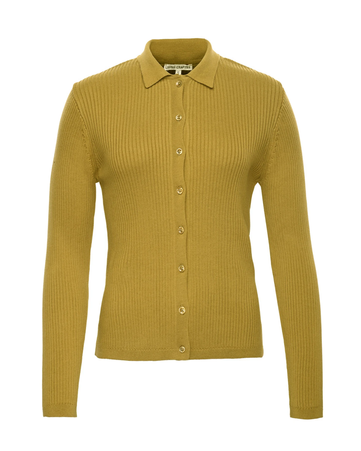 Damen Rippstrickjacke mit Polokragen Gelb – Ansicht 2