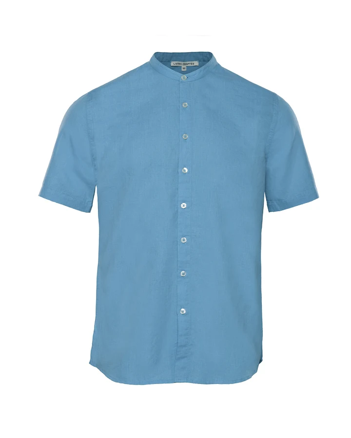 Herren Kurzarm Hemd Blau