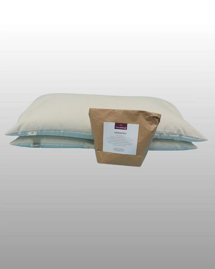 Lotus Design® 2er Set Bio Hirsekissen 40x80 cm – Natur Kopfkissen mit Bio Hirsespelzen inkl. Nachfüllreserve
