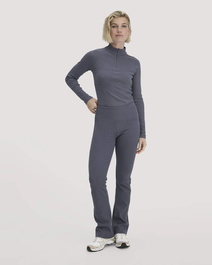 hessnatur Loungewear Rib Leggings High Waist BETTER RECYCLING aus Bio-Baumwolle - blau - Größe L