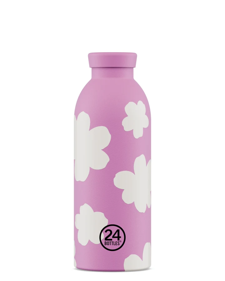 Thermos Trinkflasche aus Edelstahl 500 ml, pink, mit blauem Blumenmuster, Clima Bottle Daydreaming Pink - 24Bottles