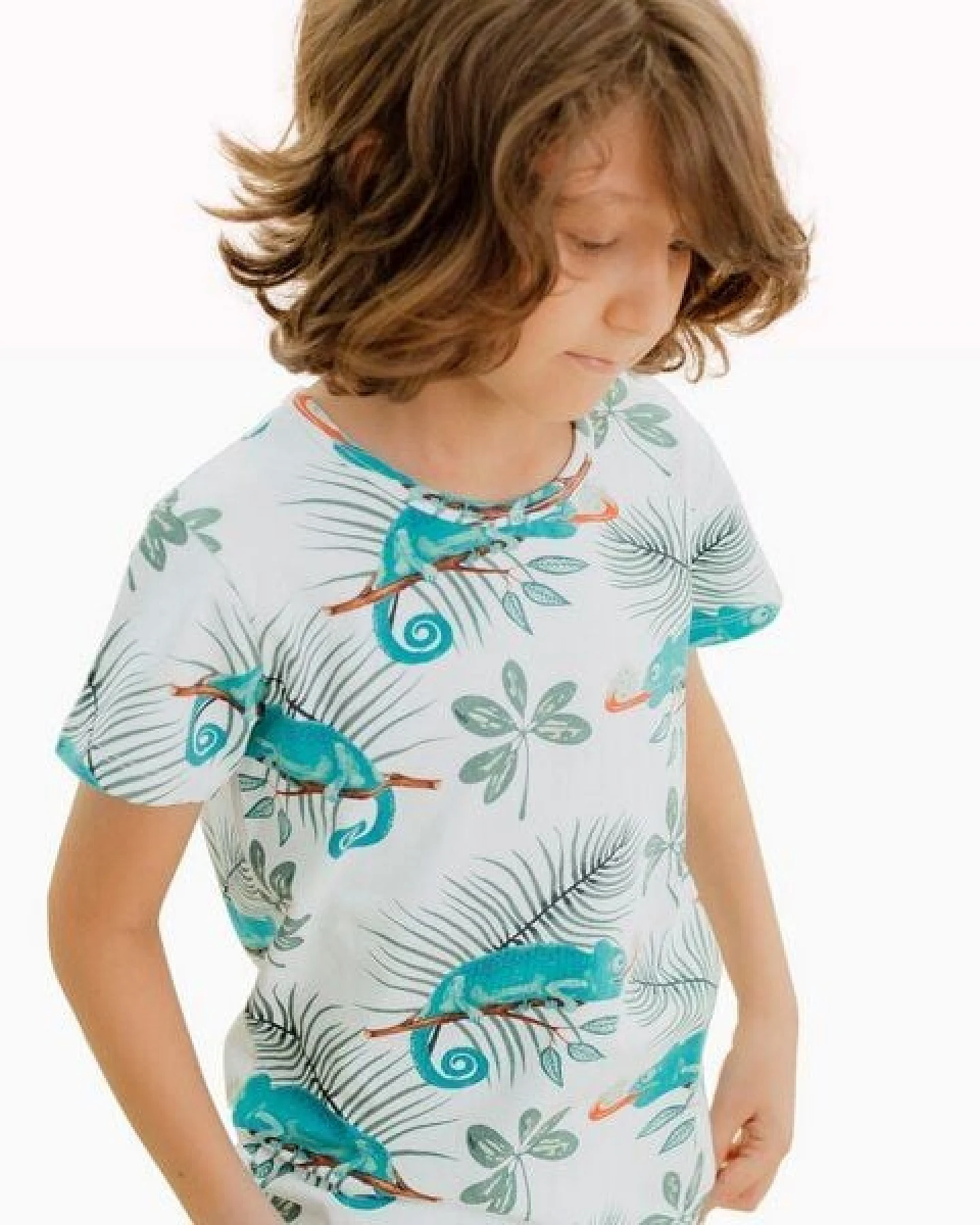 T-Shirt Weiß Chamäleons-Allover Bio-Baumwolle GOTS – Walkiddy – Ansicht 2