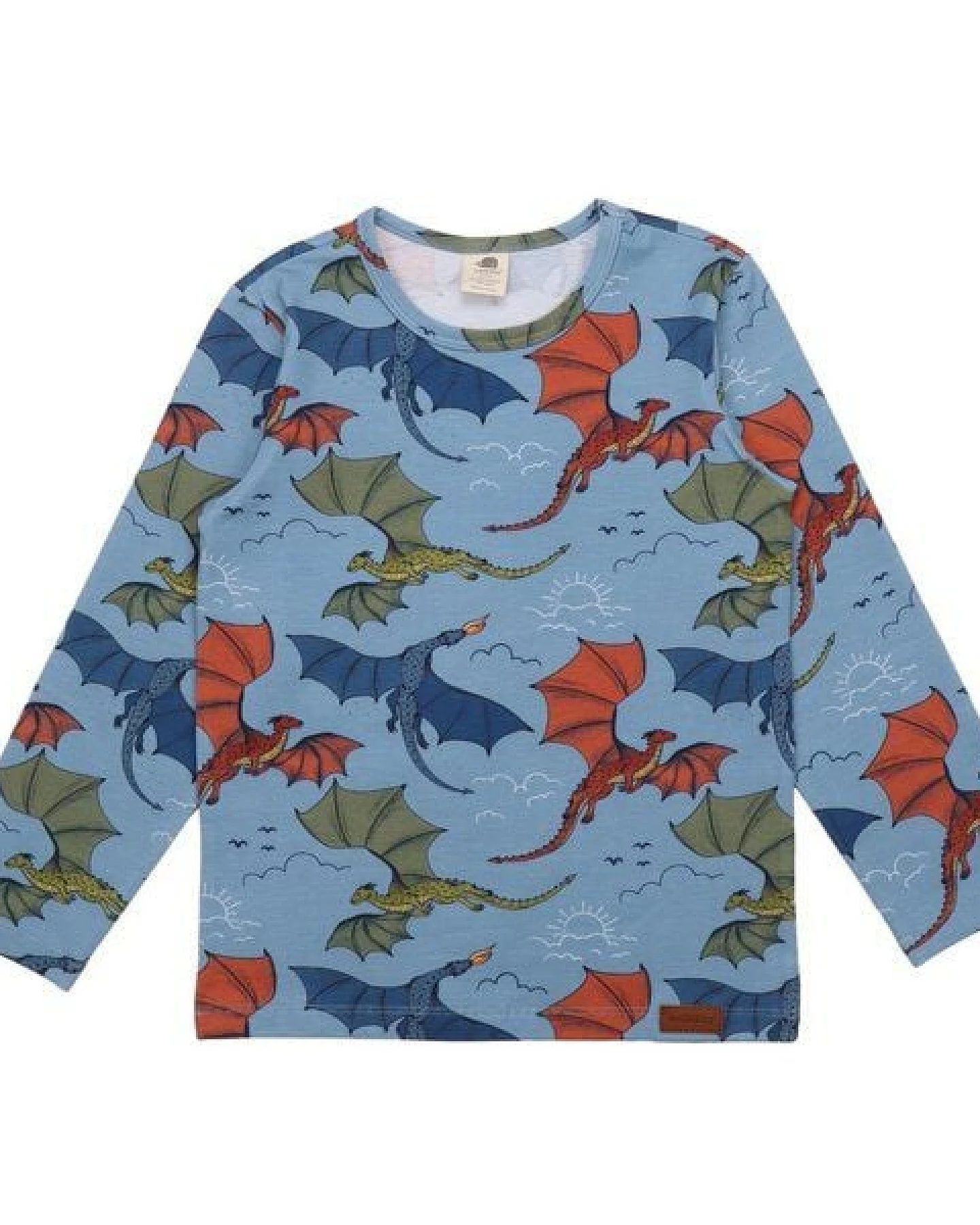 Langarmshirt Blau Bunter Drache-Allover Bio-Baumwolle GOTS – Walkiddy – Ansicht 2