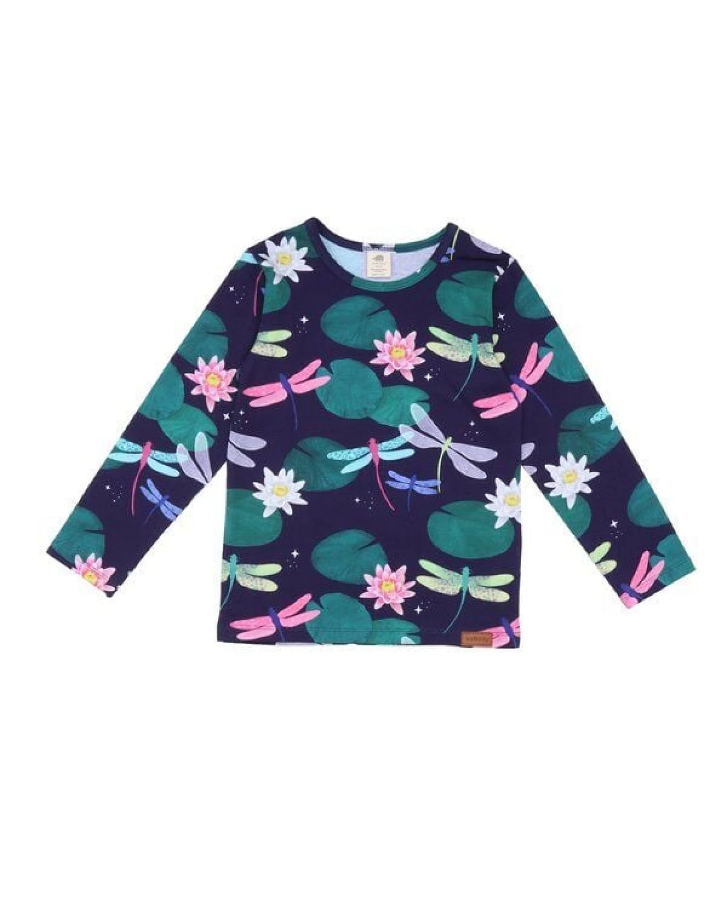 Langarmshirt Dunkelblau Bunte Libellen-Allover Bio-Baumwolle GOTS – Walkiddy – Ansicht 2