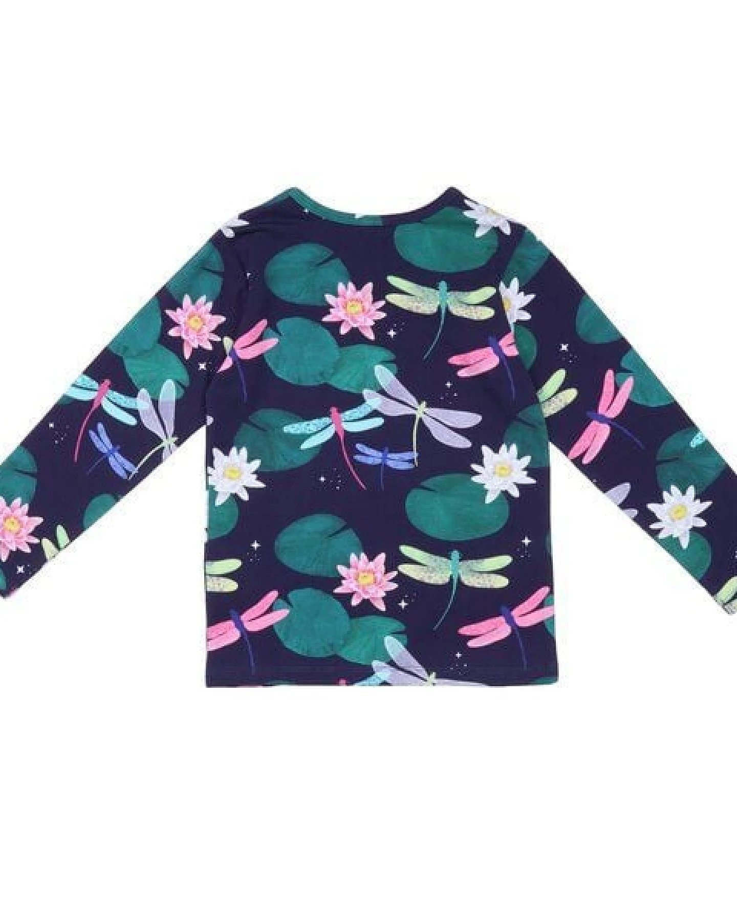 Langarmshirt Dunkelblau Bunte Libellen-Allover Bio-Baumwolle GOTS – Walkiddy – Ansicht 3