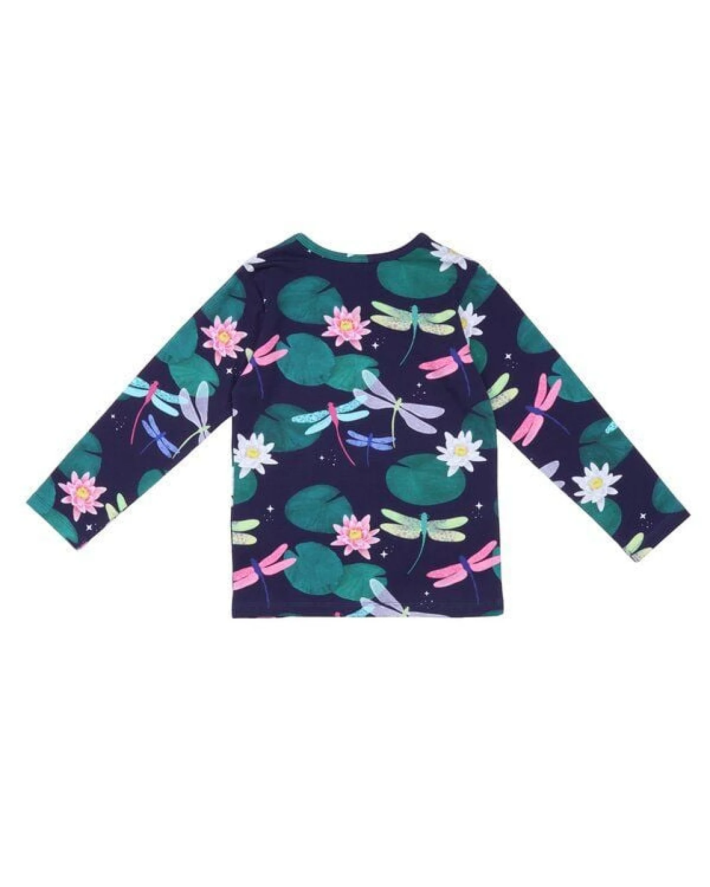 Langarmshirt Dunkelblau Bunte Libellen-Allover Bio-Baumwolle GOTS – Walkiddy – Ansicht 3