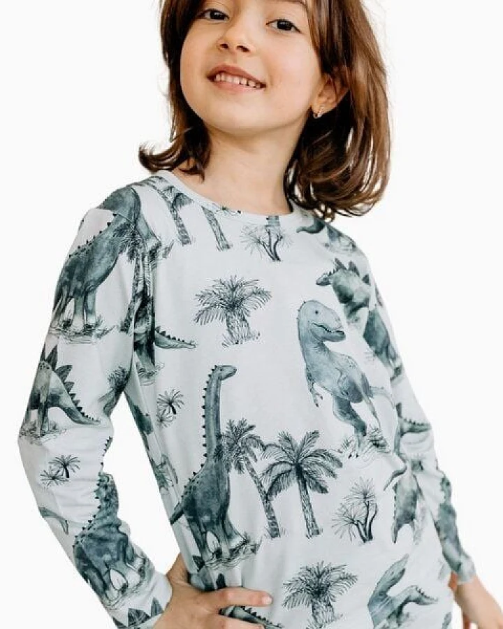 Langarmshirt Weiß Dinosaurier-Allover Bio-Baumwolle GOTS – Walkiddy