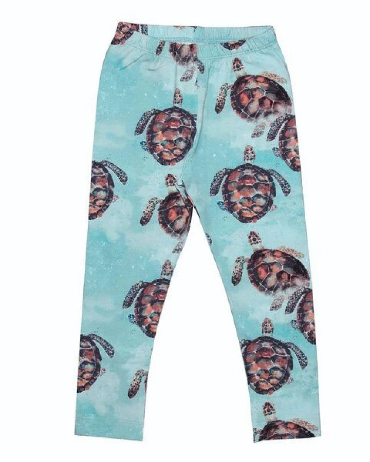 Leggings Hellblau Meeresschildkröten-Allover Bio-Baumwolle GOTS – Walkiddy