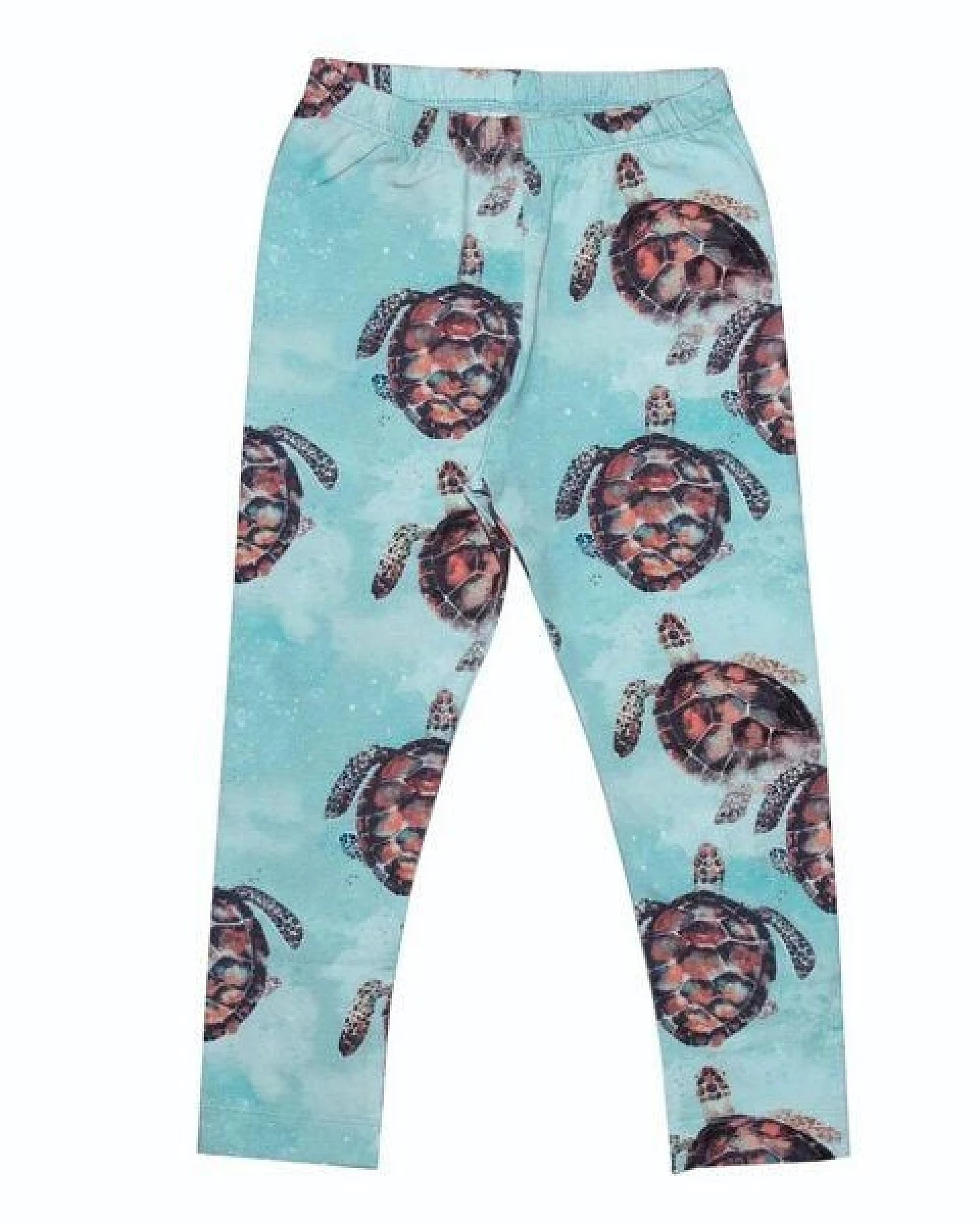 Leggings Hellblau Meeresschildkröten-Allover Bio-Baumwolle GOTS – Walkiddy – Ansicht 2