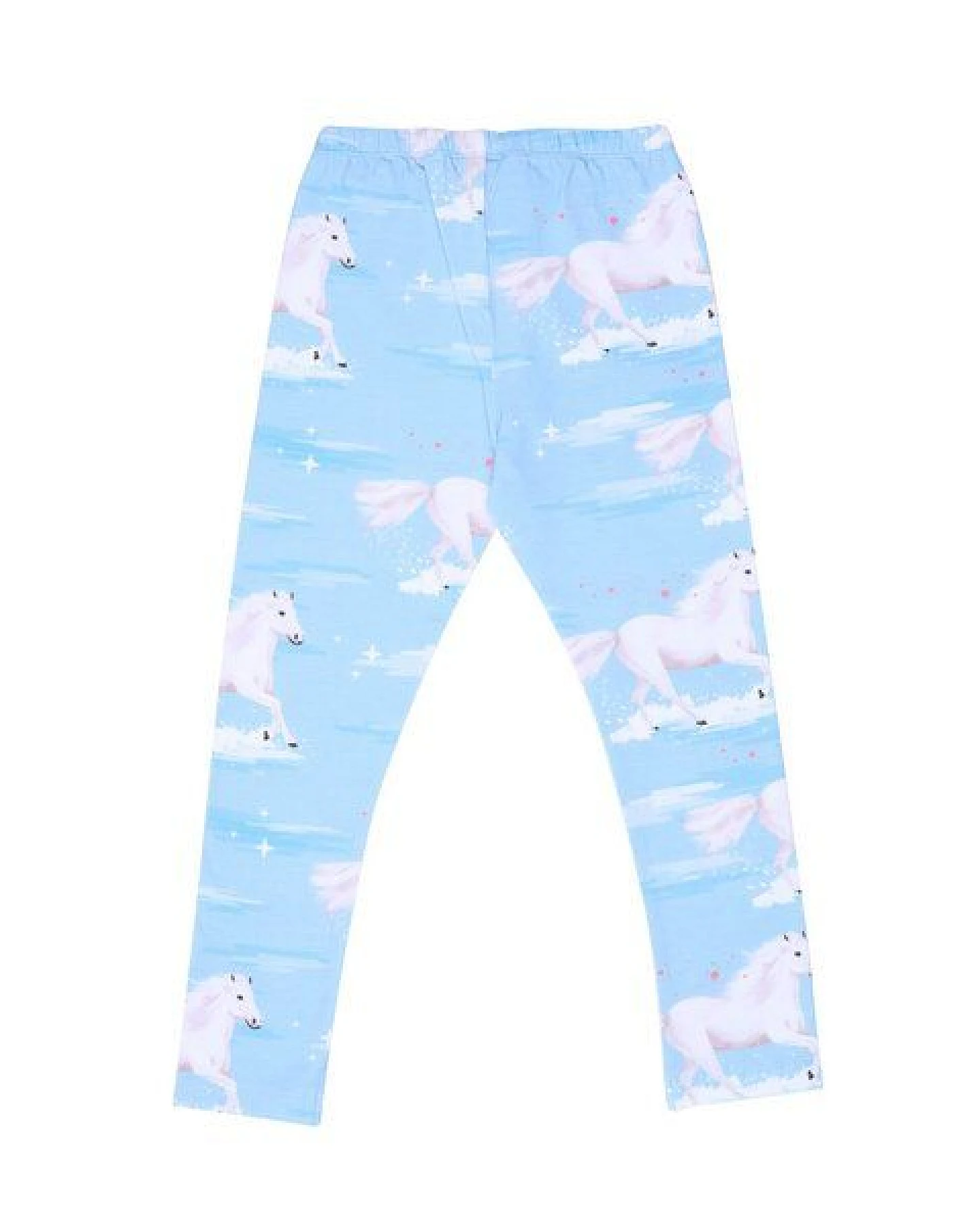 Leggings Hellblau Weiße Pferde-Allover Bio-Baumwolle GOTS – Walkiddy – Ansicht 3