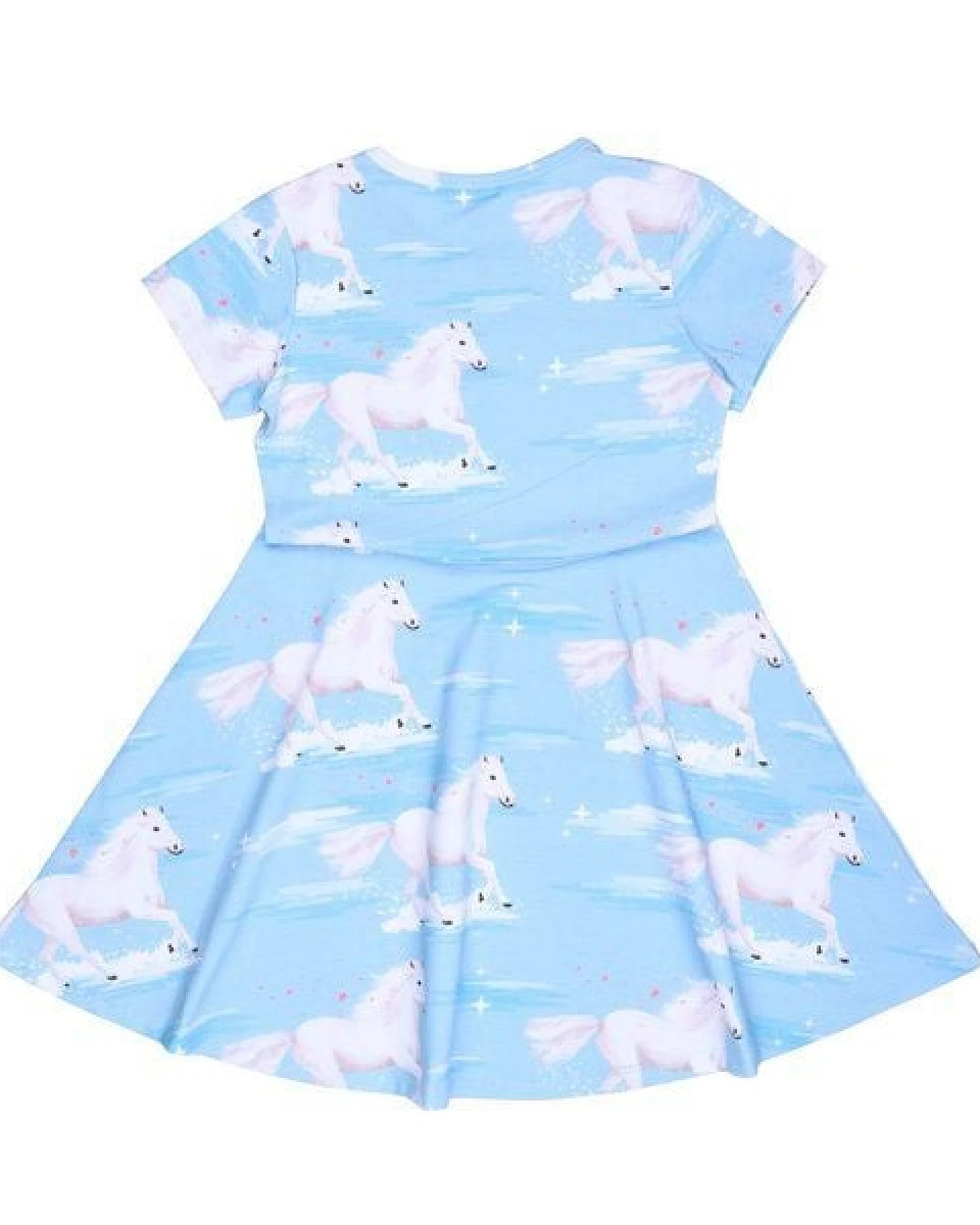 Kleid Hellblau Weiße Pferde-Allover Bio-Baumwolle GOTS – Walkiddy – Ansicht 4