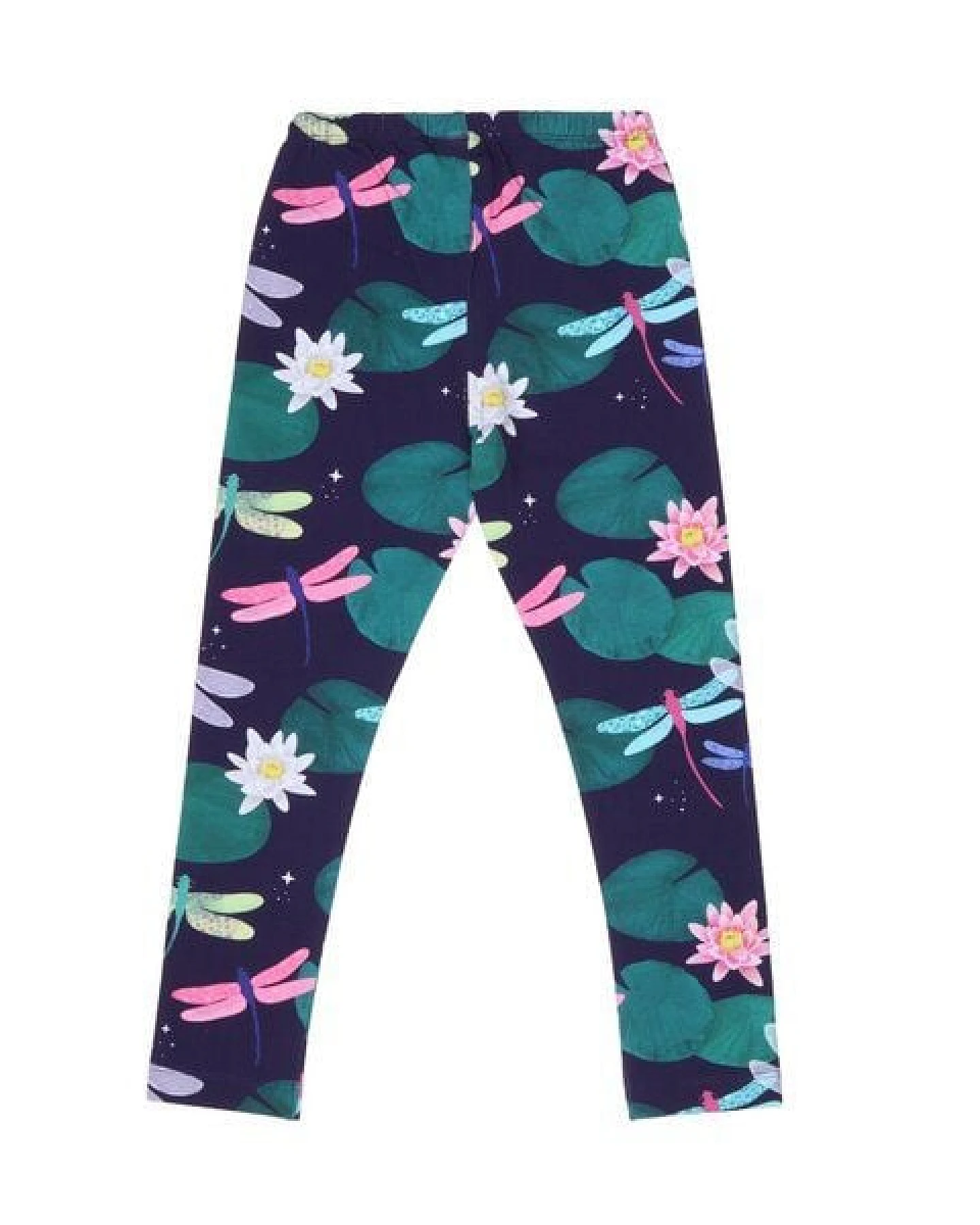 Leggings Dunkelblau Bunte Libellen-Allover Bio-Baumwolle GOTS – Walkiddy – Ansicht 3