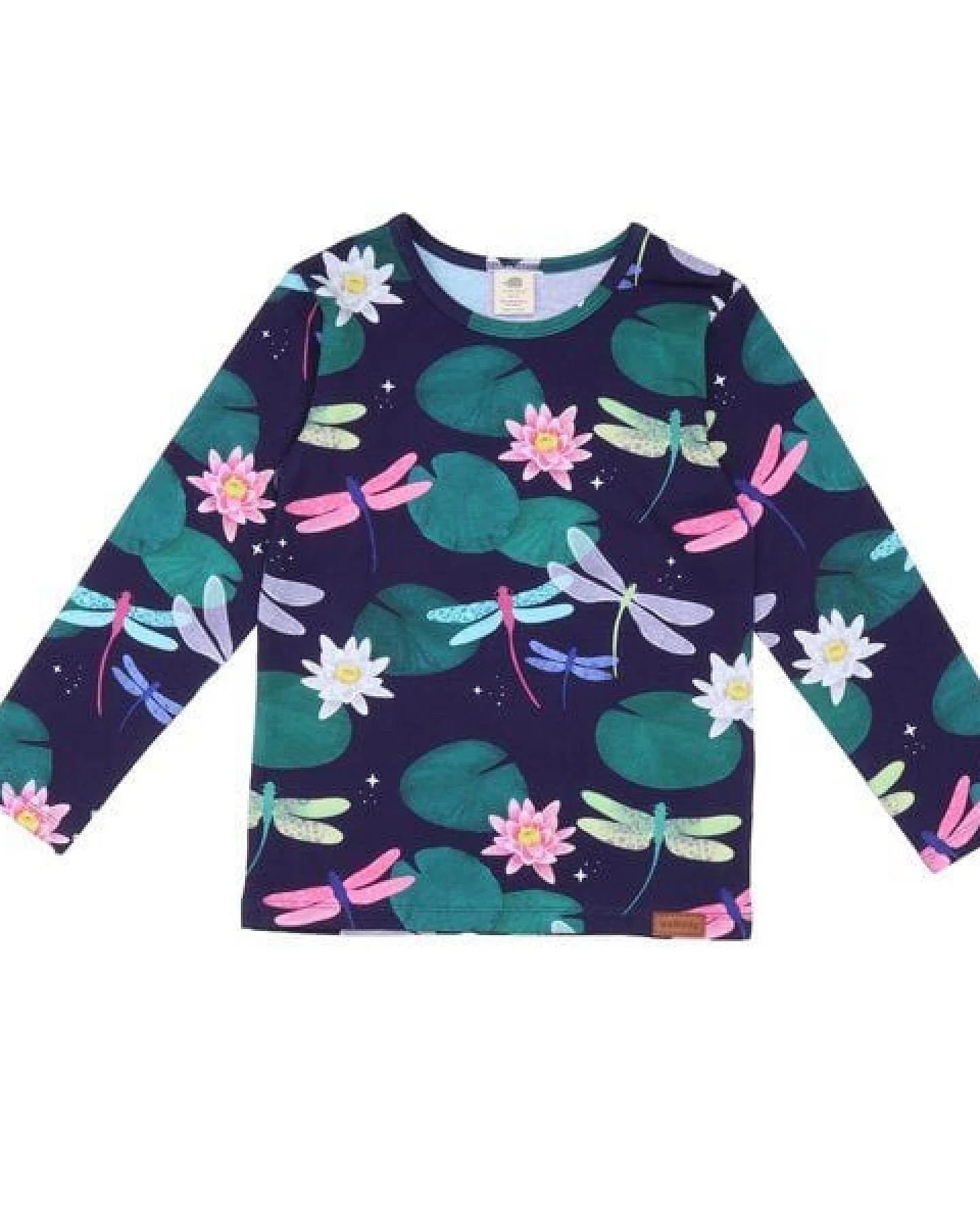 Langarmshirt Dunkelblau Bunte Libellen-Allover Bio-Baumwolle GOTS – Walkiddy – Ansicht 2