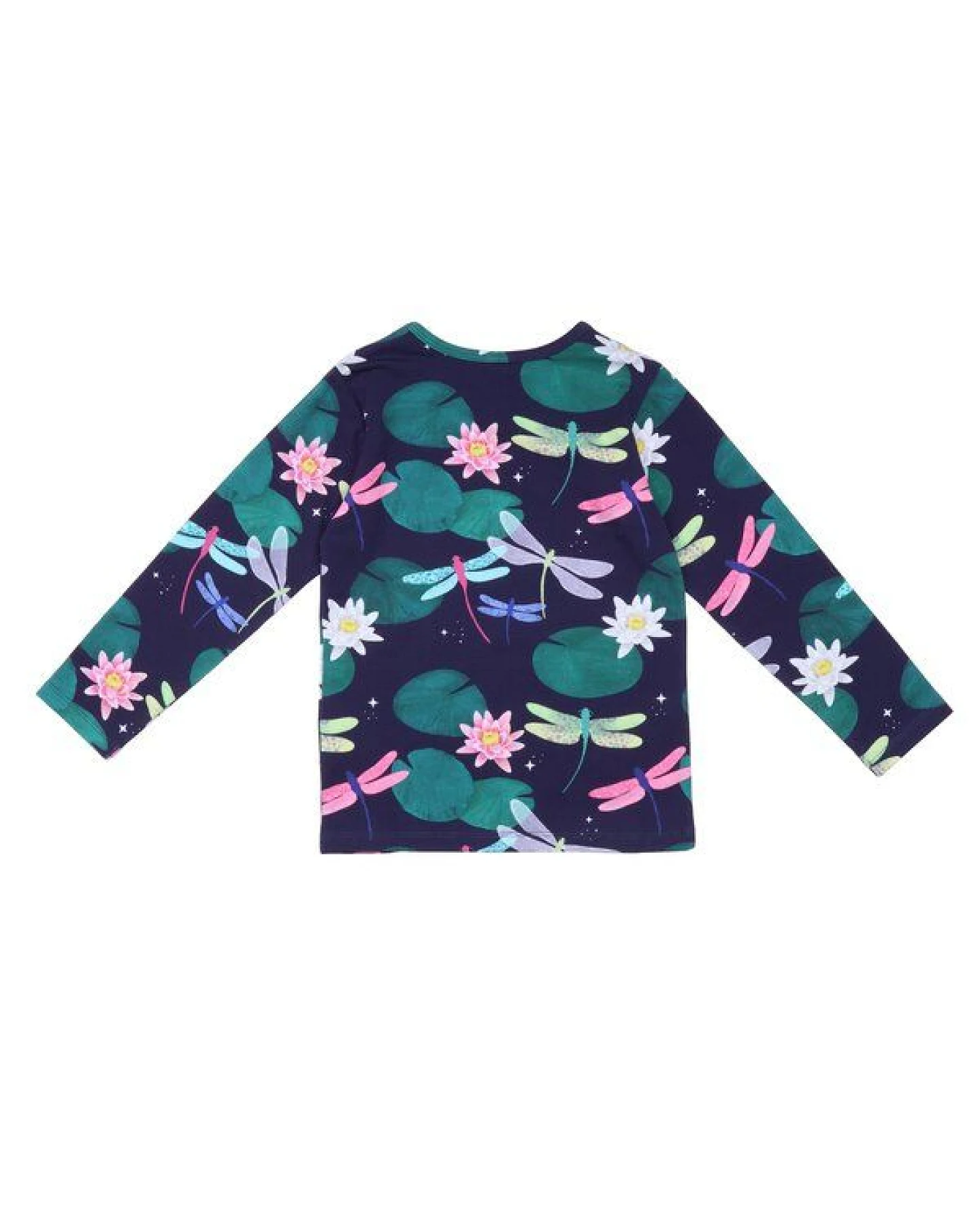 Langarmshirt Dunkelblau Bunte Libellen-Allover Bio-Baumwolle GOTS – Walkiddy – Ansicht 3