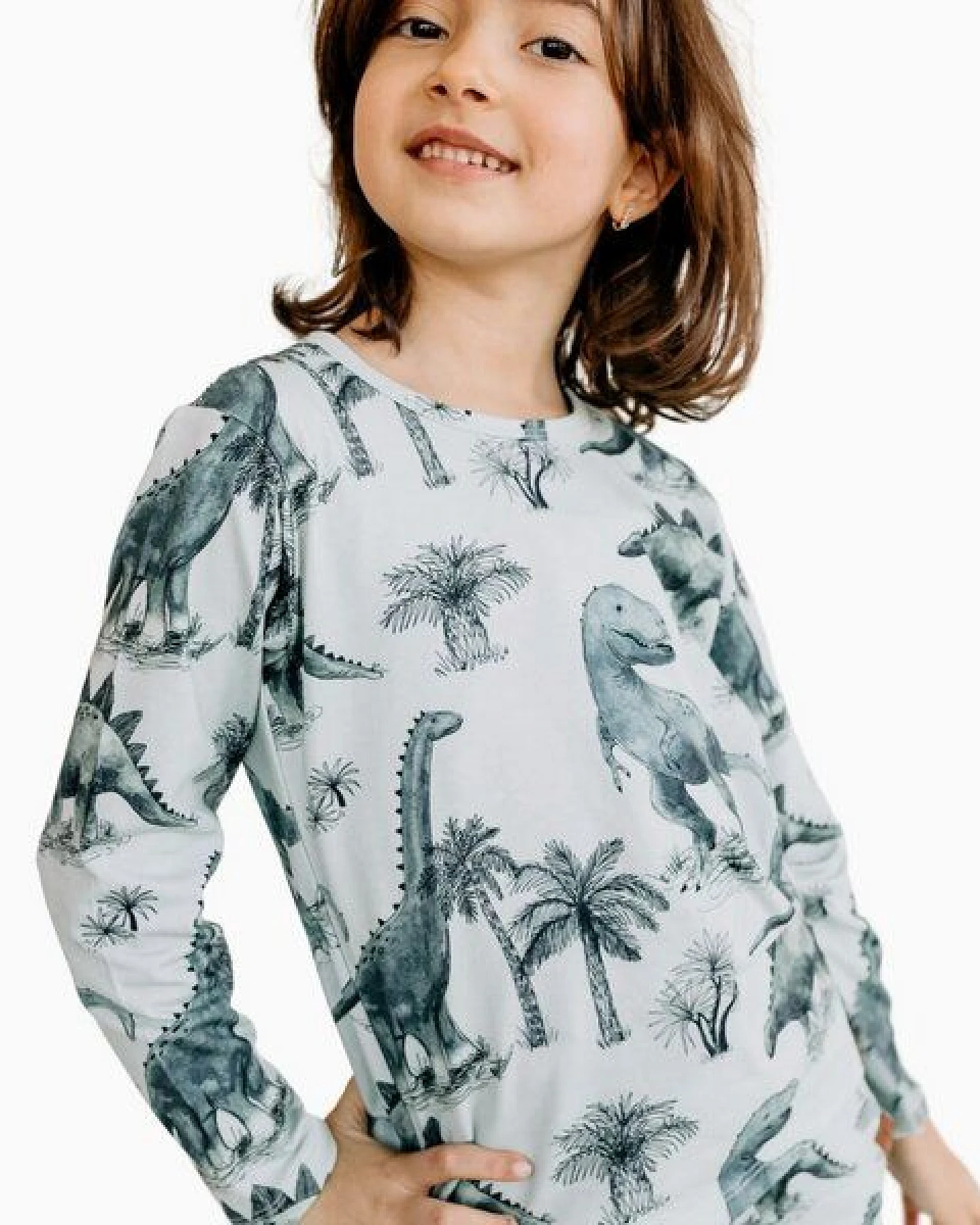 Langarmshirt Weiß Dinosaurier-Allover Bio-Baumwolle GOTS – Walkiddy – Ansicht 2