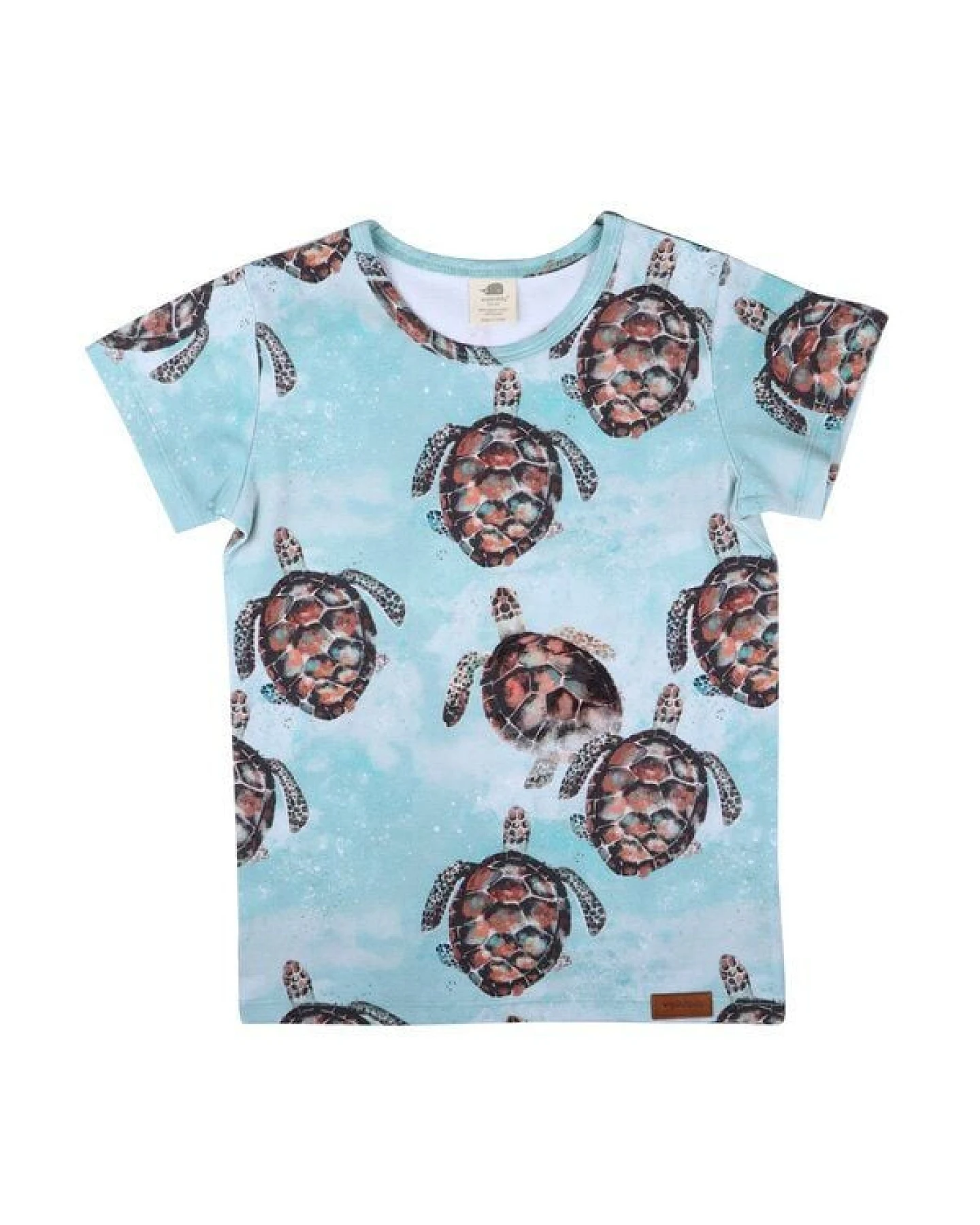 T-Shirt Hellblau Meeresschildkröten-Allover Bio-Baumwolle GOTS – Walkiddy – Ansicht 2
