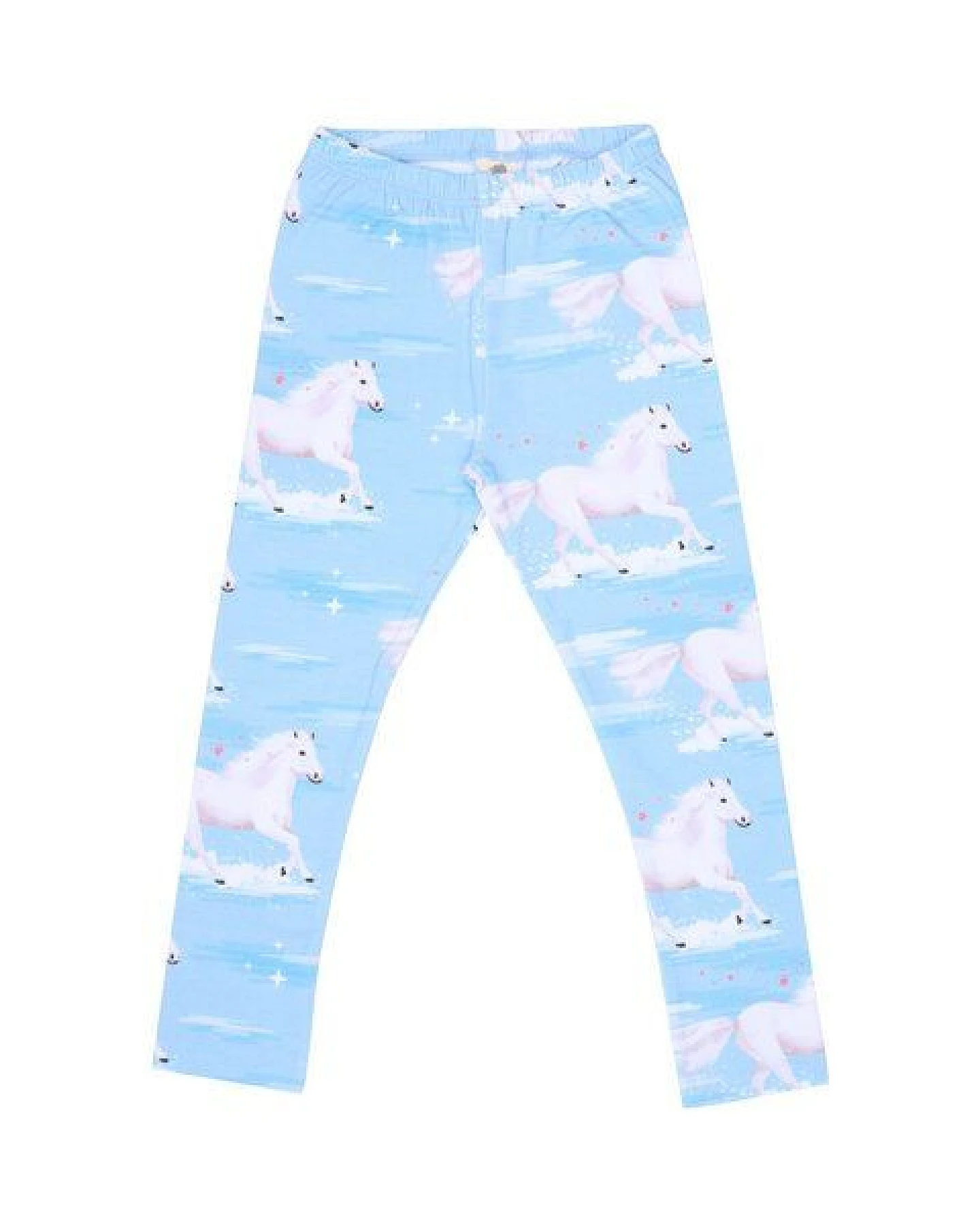 Leggings Hellblau Weiße Pferde-Allover Bio-Baumwolle GOTS – Walkiddy – Ansicht 2