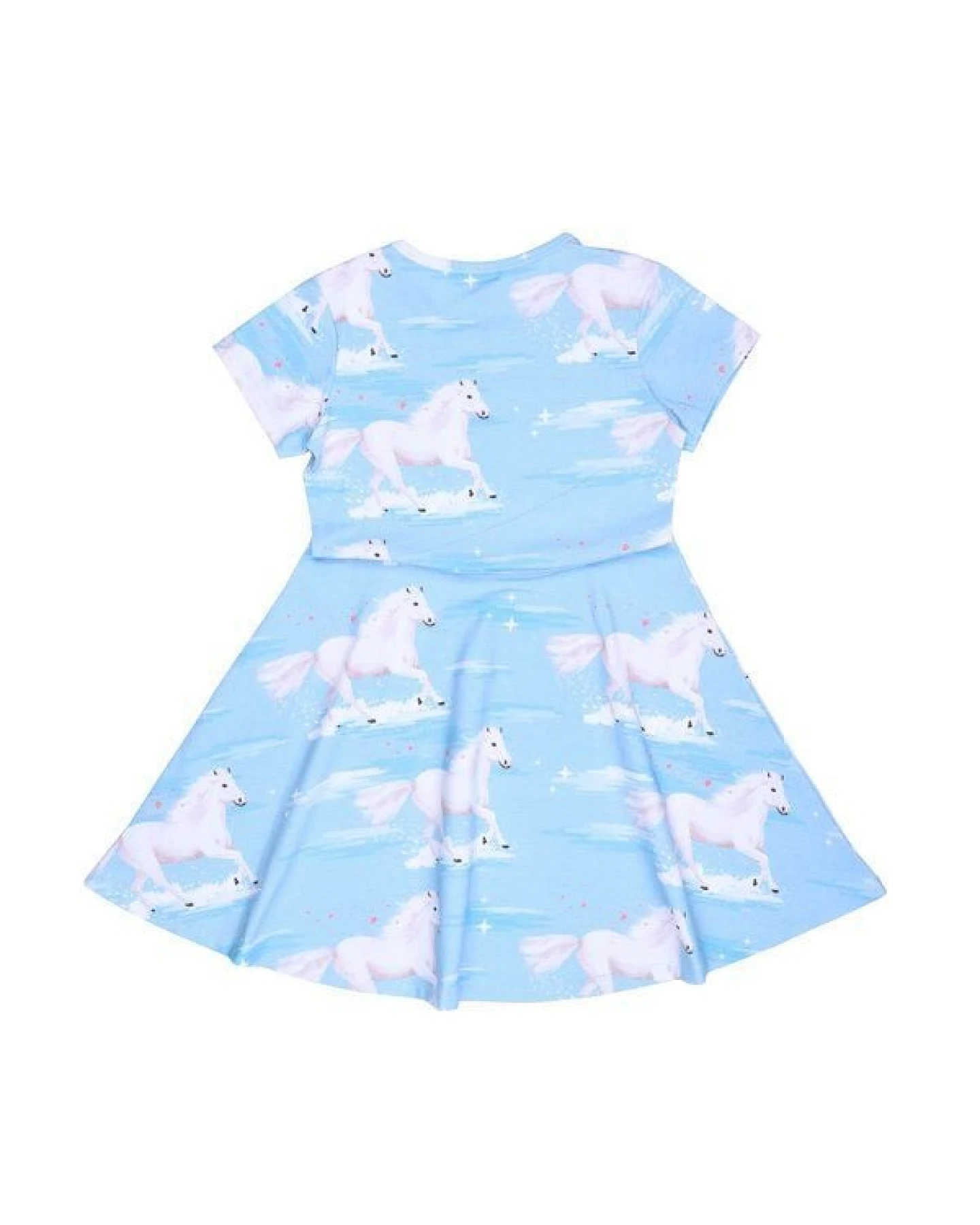 Kleid Hellblau Weiße Pferde-Allover Bio-Baumwolle GOTS – Walkiddy – Ansicht 4