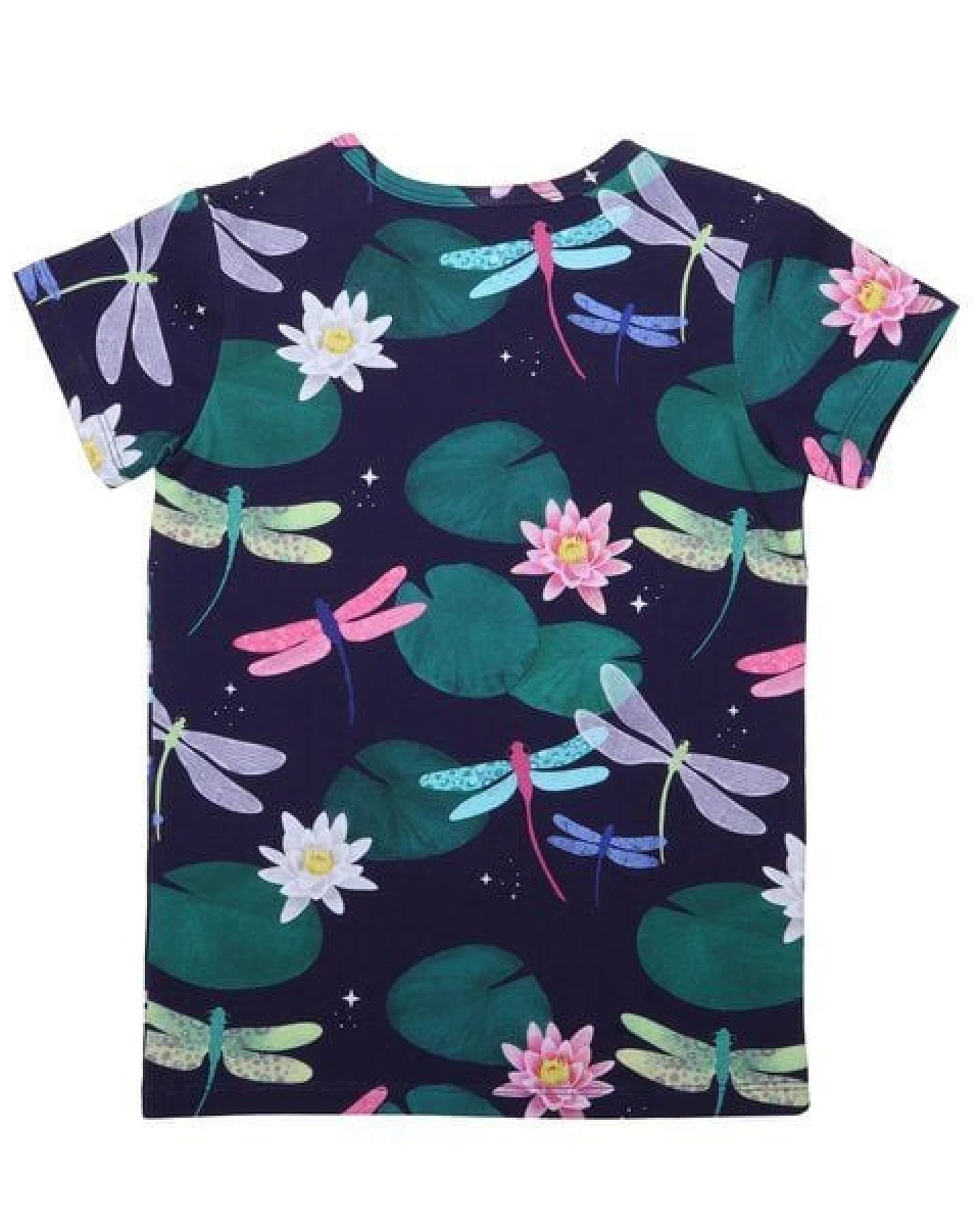 T-Shirt Dunkelblau Bunte Libellen-Allover Bio-Baumwolle GOTS – Walkiddy – Ansicht 3