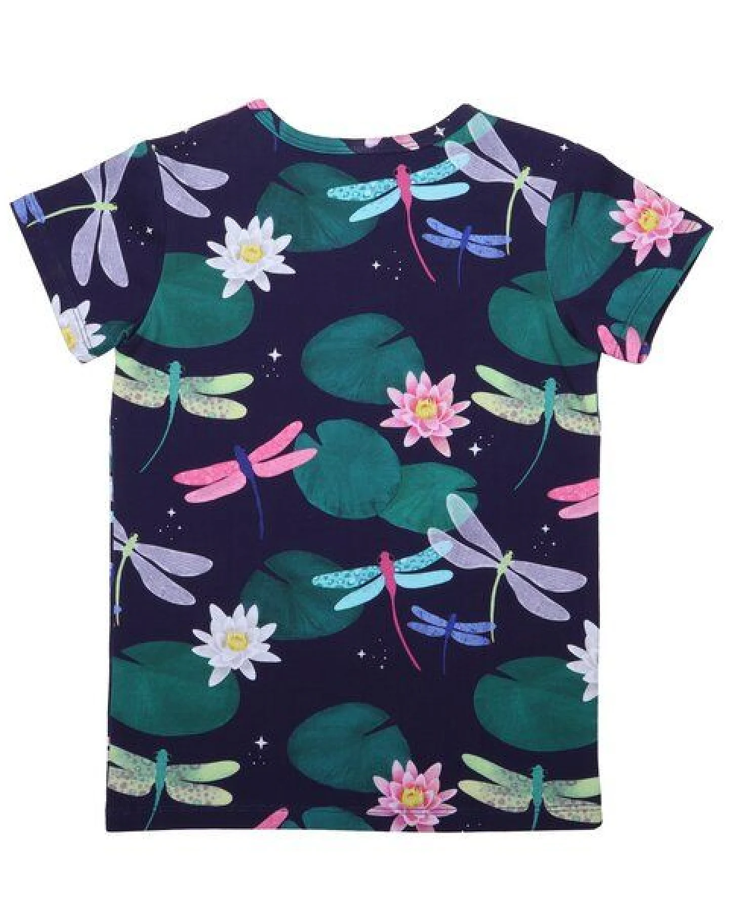 T-Shirt Dunkelblau Bunte Libellen-Allover Bio-Baumwolle GOTS – Walkiddy – Ansicht 3