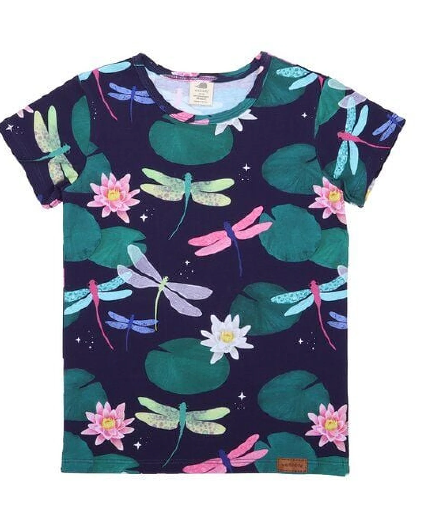 T-Shirt Dunkelblau Bunte Libellen-Allover Bio-Baumwolle GOTS – Walkiddy – Ansicht 2