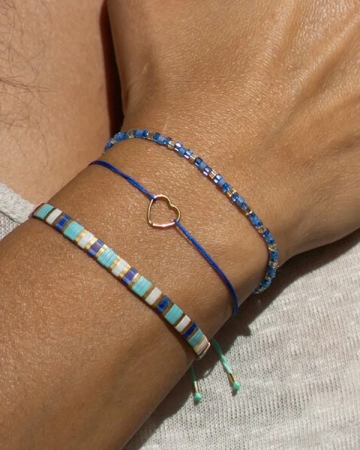 juni 3er-Armband-Set "Ocean Love" - Perlenarmbänder in blau / türkis mit Herz Armbändchen