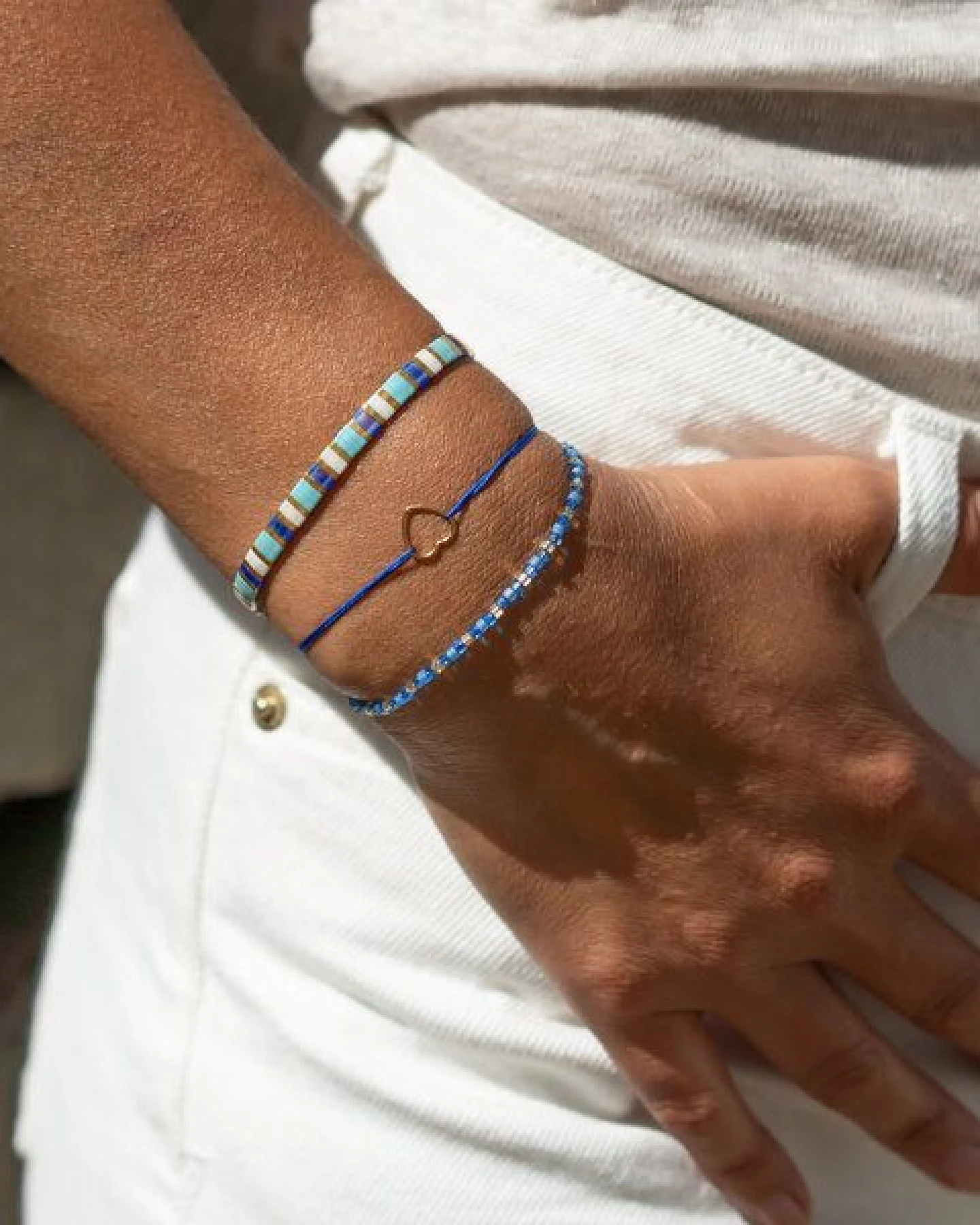 juni 3er-Armband-Set "Ocean Love" - Perlenarmbänder in blau / türkis mit Herz Armbändchen – Ansicht 3