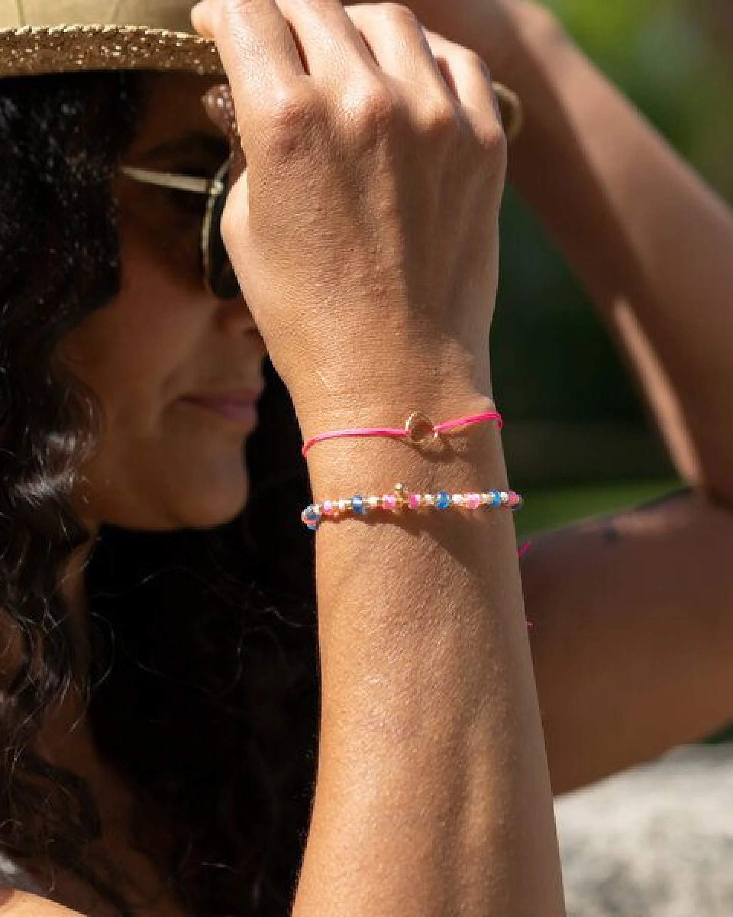 juni Sommer Armbänder Set "Azzurro" - Herz Stoffarmbändchen in blau oder pink mit Perlenarmband – Ansicht 3