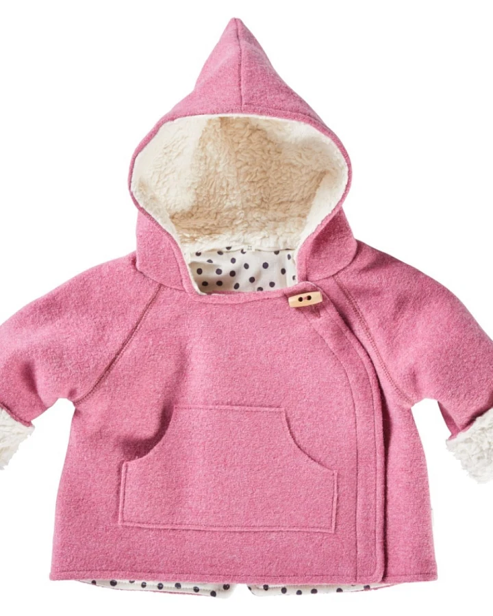 Baby und Kinder Jacke Bio Schurwolle Walk mit Teddyfutter pink Gr.74/80