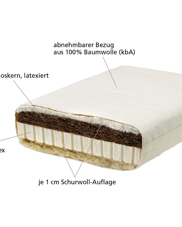 Lonsberg Kindermatratze 70x140 cm mit Kokos-Latex-Kern Baumwollbezug, abnehmbar