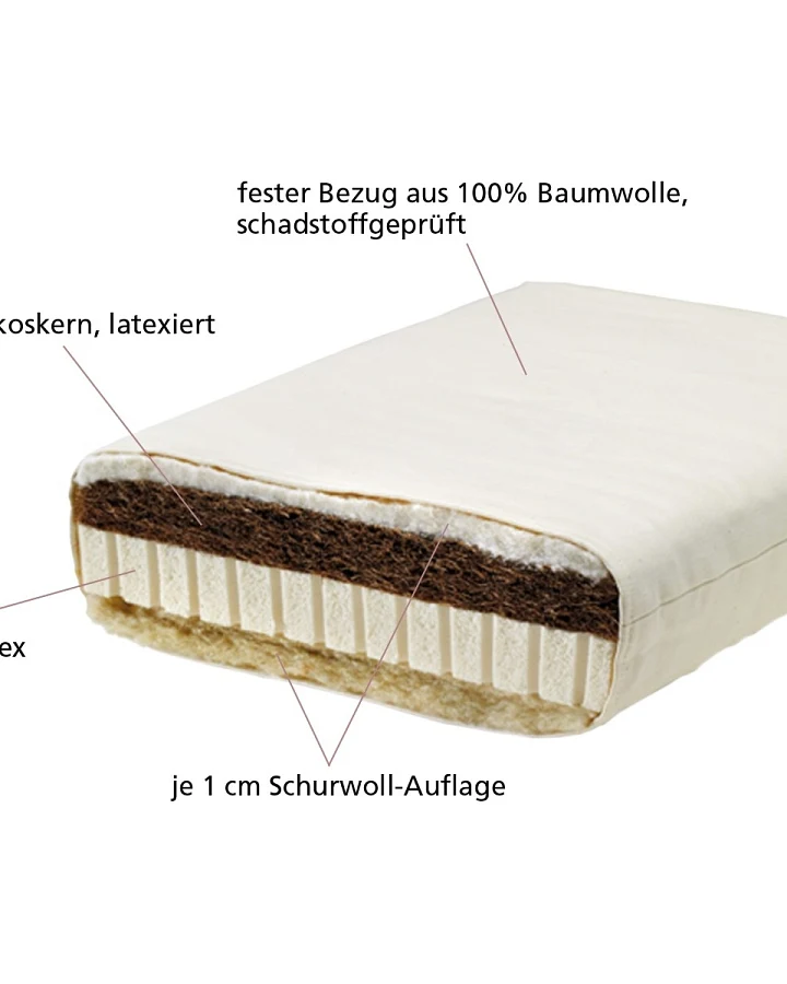 Lonsberg Kindermatratze 70x140 cm mit Kokos-Latex-Kern Baumwollbezug, fest