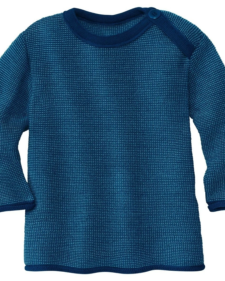 Disana Baby und Kinder Pullover Bio-Merinowolle melange-marine-lagoon Gr. 74/80
