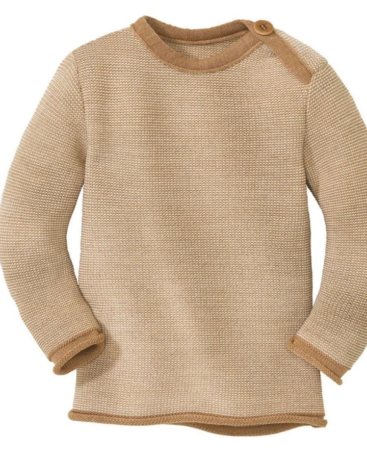 Disana Baby und Kinder Pullover Bio-Merinowolle melange-karamell-natur Gr. 74/80