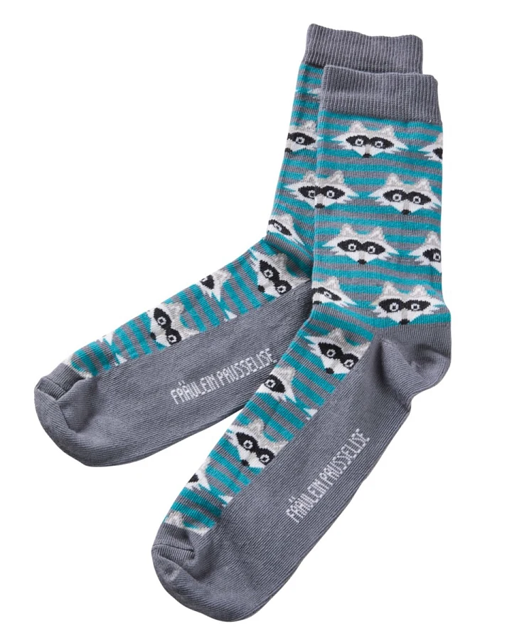 Damen-/ Herren Socken Bio-Baumwolle Waschbär petrol Gr. 43-46