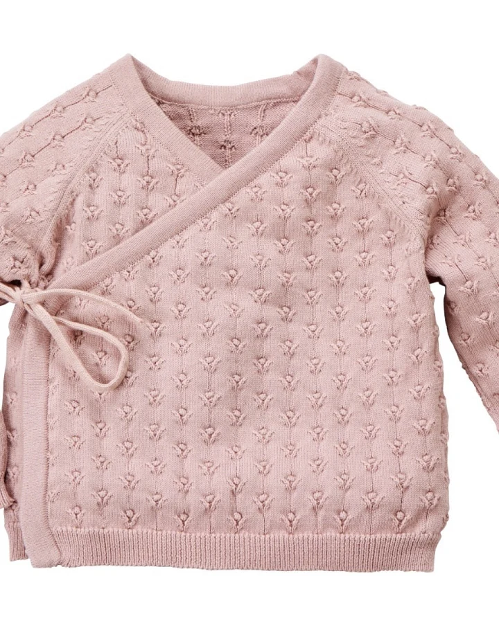 Baby Jacke zum Wickeln Bio-Baumwolle Ajourstrick Blümchen rosé Gr. 50/56