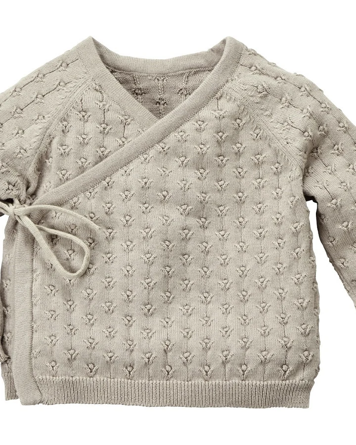 Baby Jacke zum Wickeln Bio-Baumwolle Ajourstrick Blümchen beige Gr. 62/68