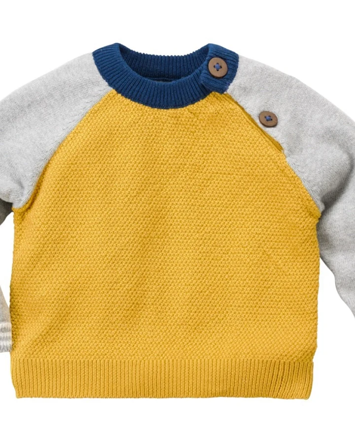 Baby und Kinder Pullover Strick-Qualität Bio-Baumwolle grau gelb Gr. 62/68