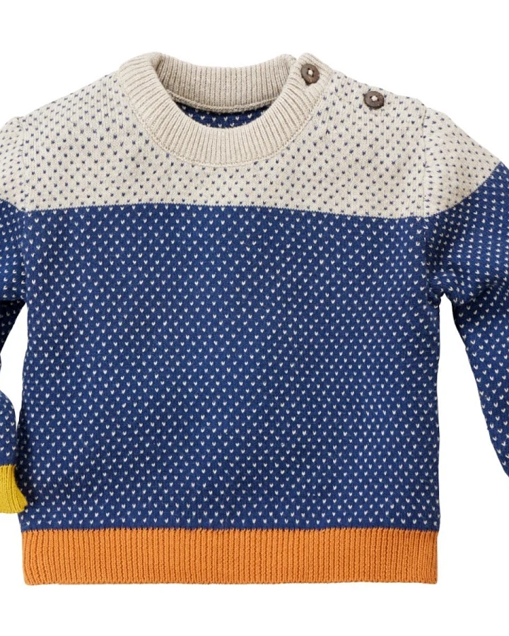 Baby Pullover Feinstrick Bio-Baumwolle grau blau Gr. 62/68