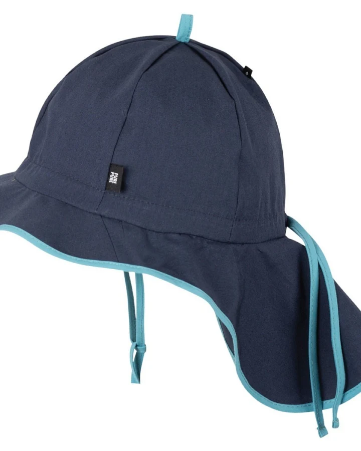 PURE PURE by Bauer Baby und Kinder Sonnenschutz Mütze mit Bindebändern UV 50 indigo Gr. 45