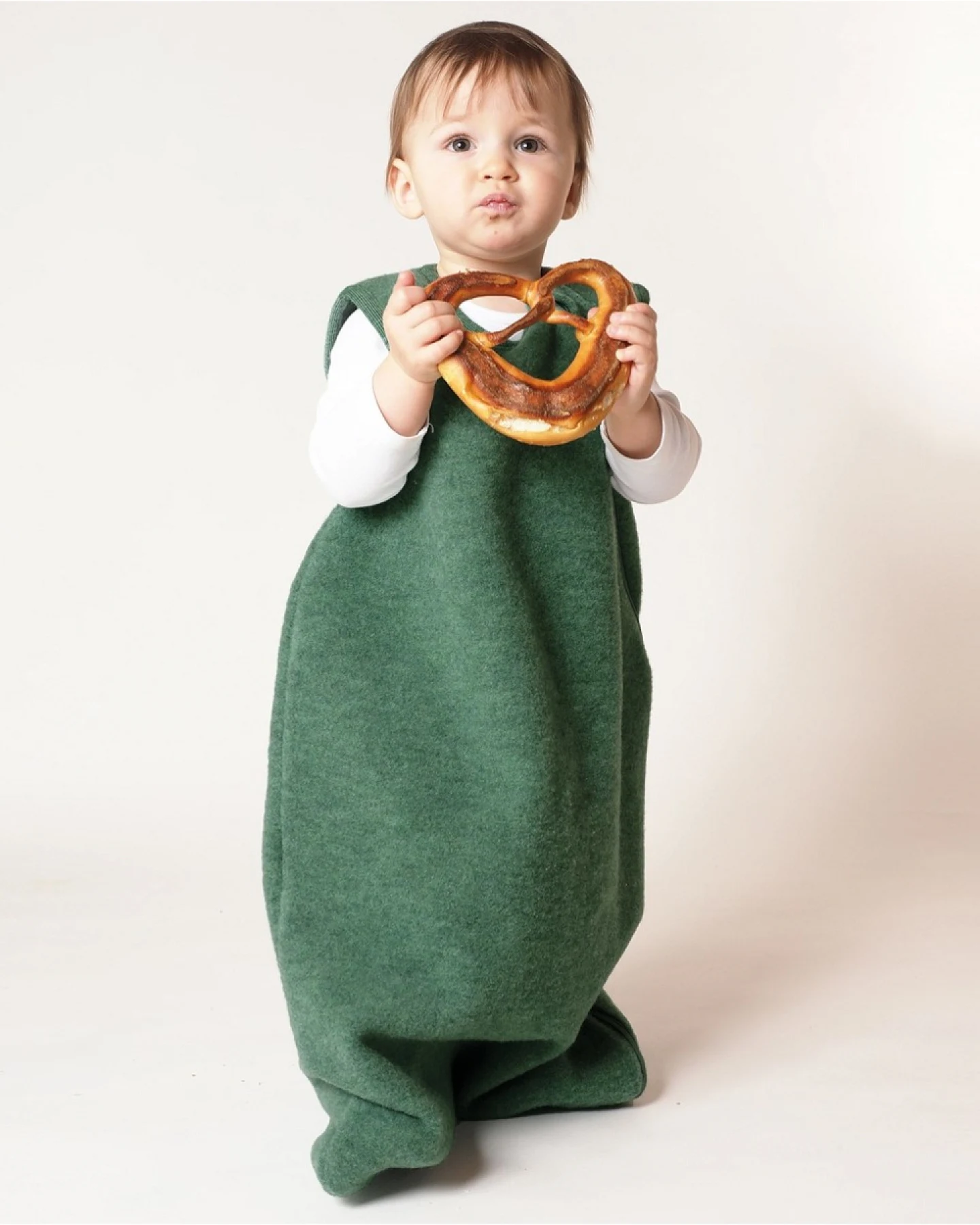 Schlafsack Baby ohne Arm Bio-Merinowolle Fleece Ganzjahr salbei Gr. 74/80 – Ansicht 2
