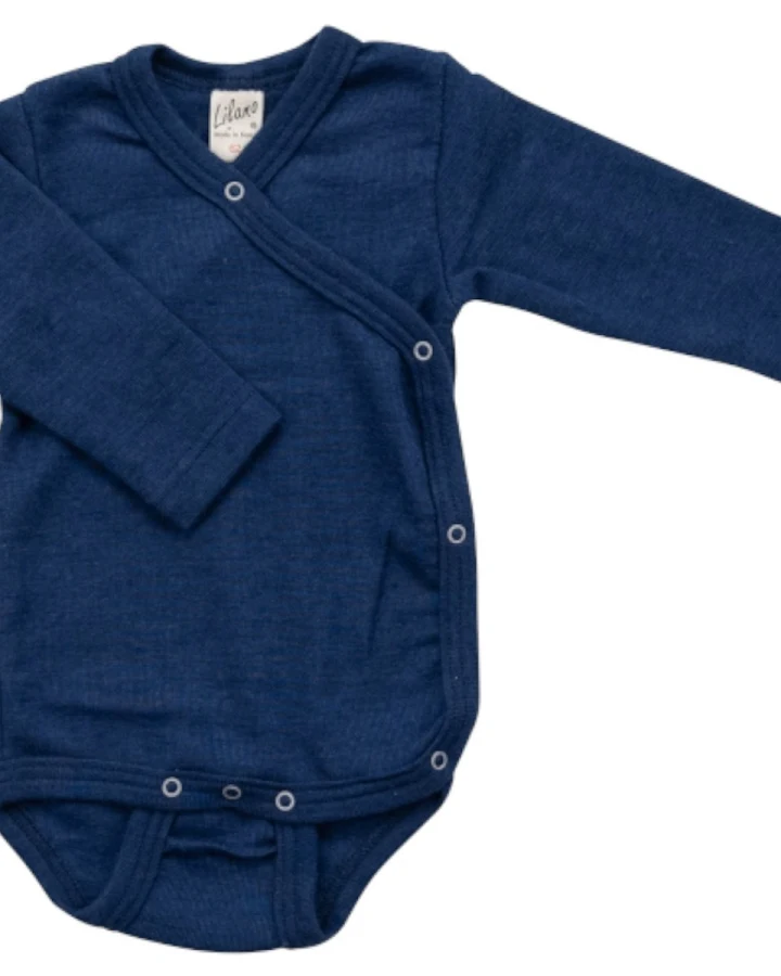 Lilano Baby Wickelbody Langarm Wolle Seide blau Gr.56