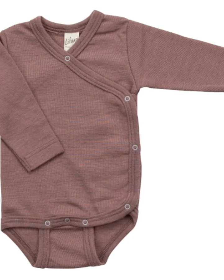 Lilano Baby Wickelbody Langarm Wolle Seide beere mauve Gr.56