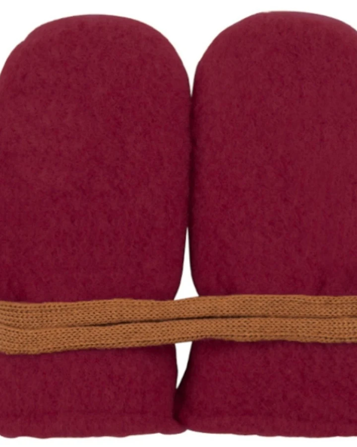 PURE PURE by Bauer Baby Handschuhe Fäustlinge Bio-Merinowolle Fleece burgund Gr. 0 (0-6 Monate)
