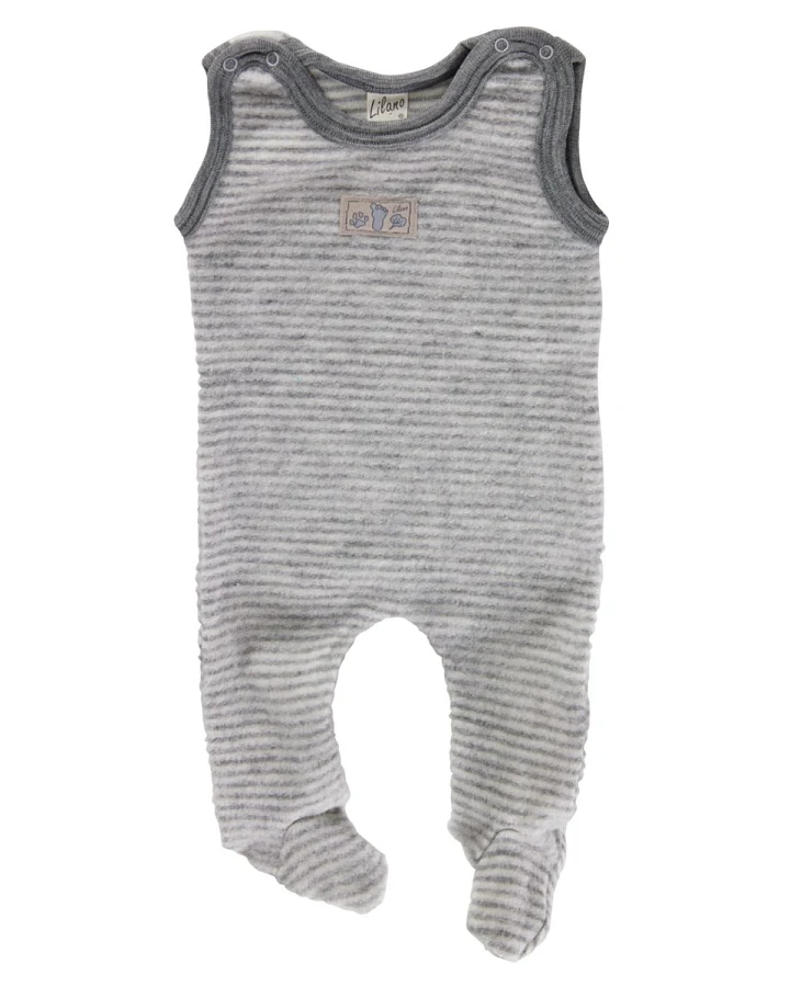Lilano Baby Strampler mit Fuß Bio-Merinowolle Wollplüsch grau-natur Gr.56