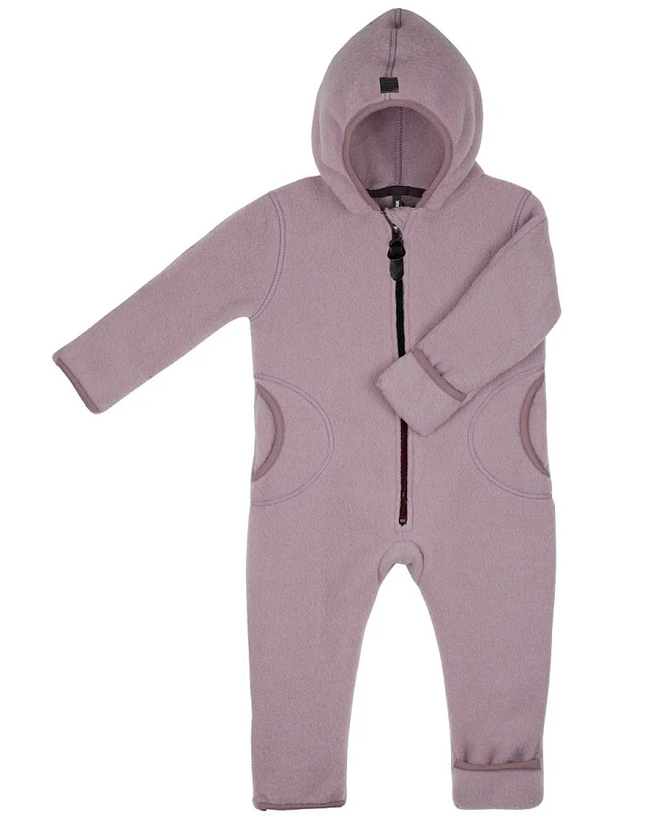 PURE PURE by Bauer Baby und Kinder Overall Kapuze Bio-Merinowolle Fleece mauve Gr.62/68