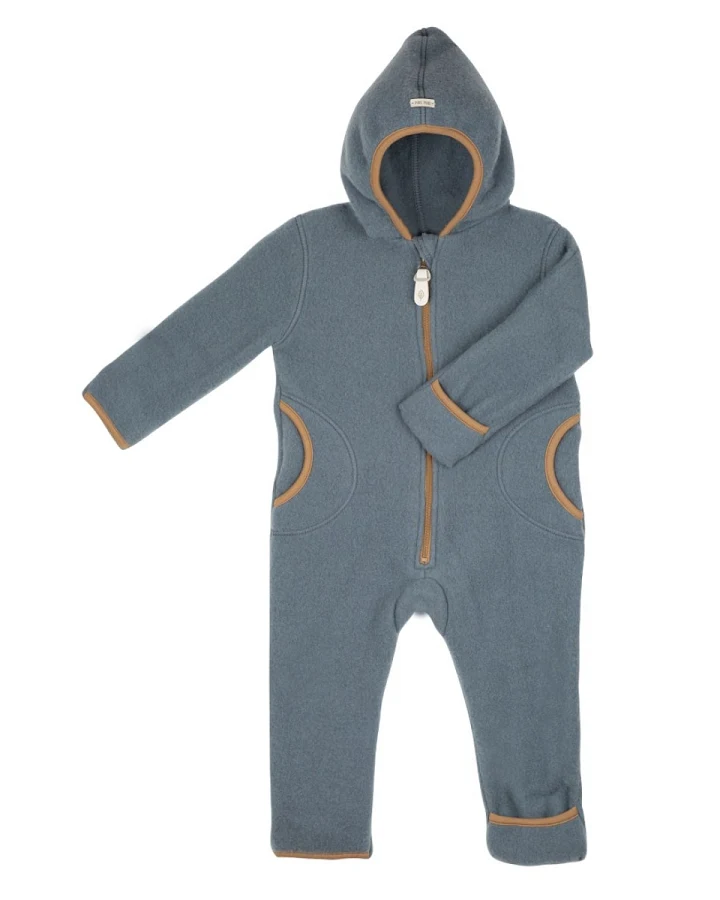 PURE PURE by Bauer Baby und Kinder Overall Kapuze Bio-Merinowolle Fleece storm blue Gr.86