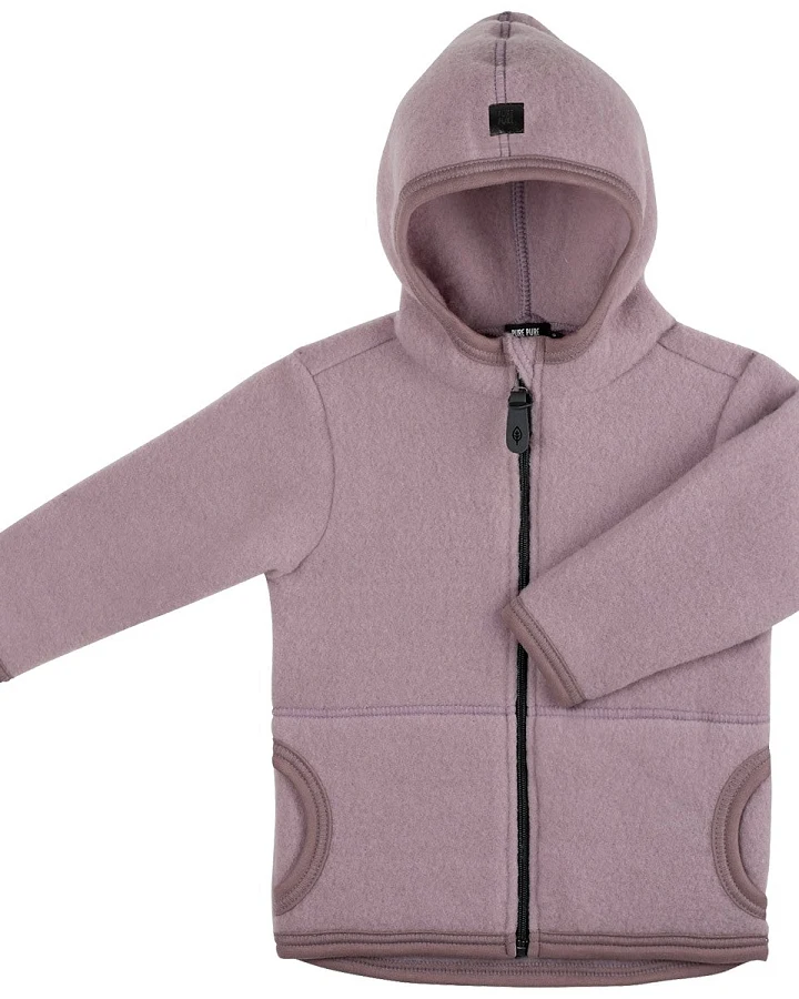 PURE PURE by Bauer Baby und Kinder Jacke mit Kapuze Bio-Merinowolle Fleece mauve Gr.86/92