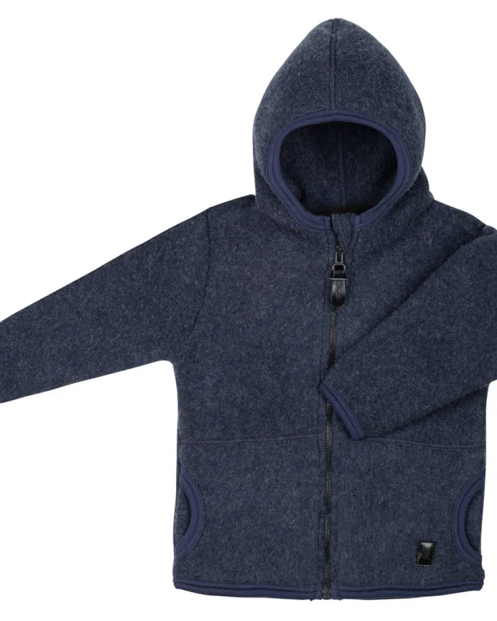PURE PURE by Bauer Baby und Kinder Jacke mit Kapuze Bio-Merinowolle Fleece marine ermine Gr.86/92