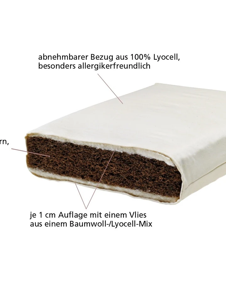 Lonsberg Kindermatratze 70x140 cm mit latexiertem Kokoskern Lyocellbezug abnehmbar