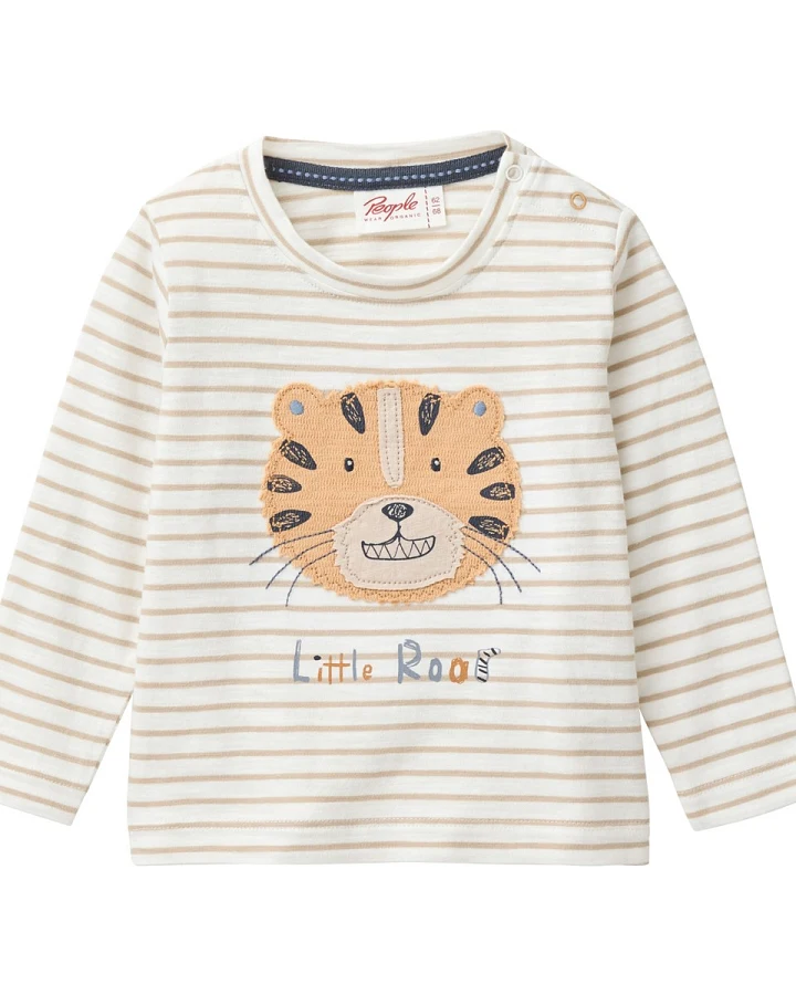 People Wear Organic Langarm-Shirt dunkelsand geringelt Gr. 62/68